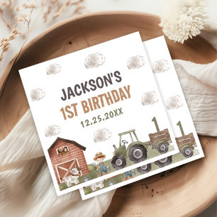 Serviette En Papier Ferme de tracteur aquarelle 1er anniversaire