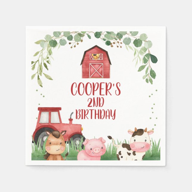 Serviette En Papier Ferme de tracteur de grange rouge Folithday (Devant)
