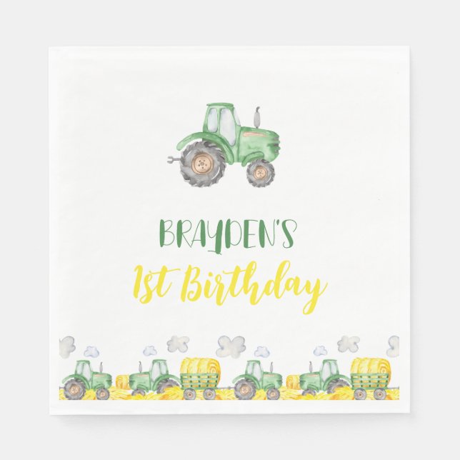 Serviette En Papier Ferme de tracteur vert Anniversaire (Devant)