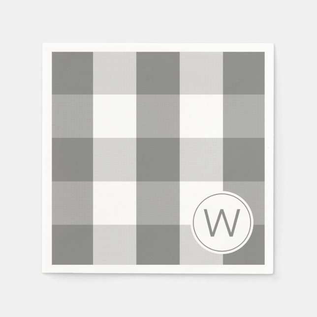 Serviette En Papier Ferme Gris Blanc MONOGRAMME chèque de buffle (Devant)