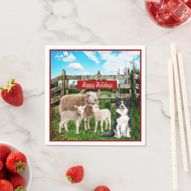 Serviette En Papier Ferme Ranch Les moutons et les chiens Joyeux Fêtes (En situation)