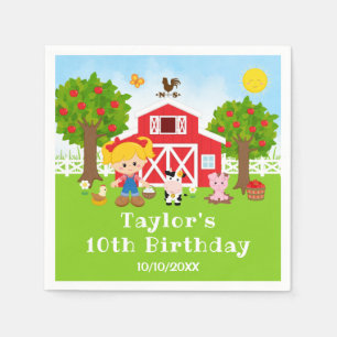 Serviette En Papier Ferme Red Grange Blonde Coiffeuse Fille Anniversai