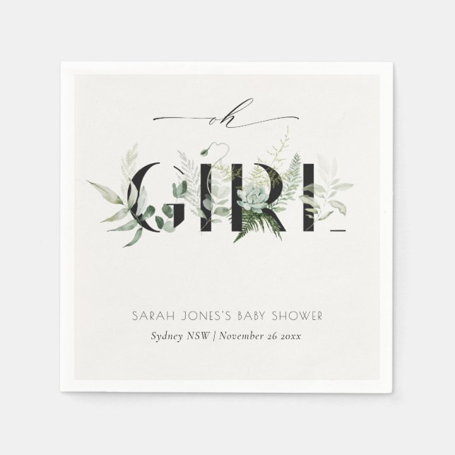Serviette En Papier Ferne feuillue mousseuse Succulent oh Baby shower  (Devant)
