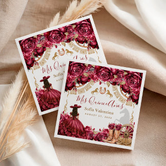 Serviette En Papier Fers à cheval pour Quinceanera en or et Bourgogne