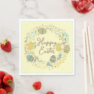 Serviette En Papier Festif Colorful Joyeux Poussins de Pâques & Wreath