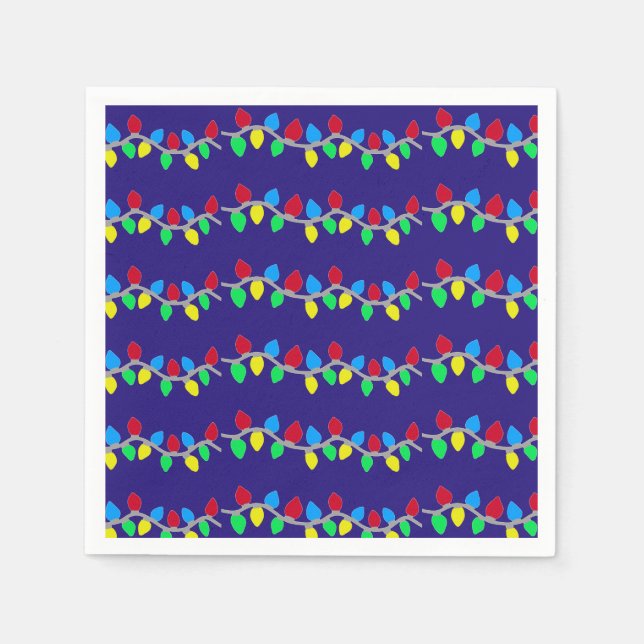 Serviette En Papier Festif des lumières à cordes de Noël en bleu (Devant)