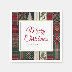 Serviette En Papier Festif moderne Noël Rustique Plaid Motif