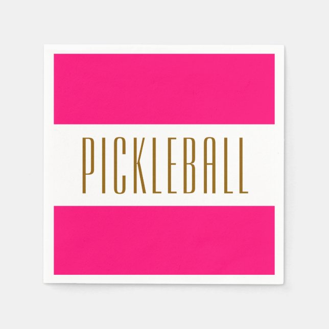 Serviette En Papier Festif rose vif rayures blanches PICKLEBALL Texte (Devant)