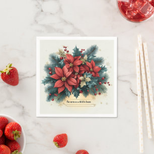 Serviette En Papier Festin Poinsettia Nativité Bible Verse Découpage