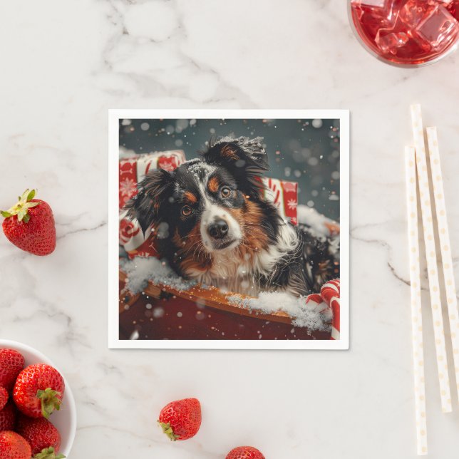 Serviette En Papier Festival de Noël des chiens bergers australiens (En situation)