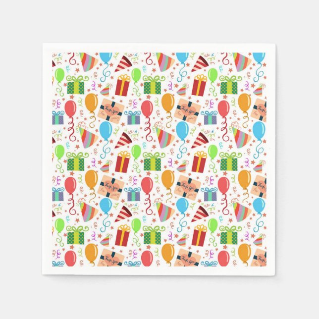 Serviette En Papier Festive Ballons cadeaux thème coloré (Devant)
