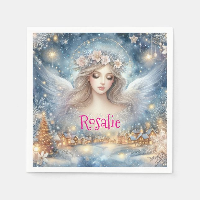 Serviette En Papier Festive Blue Watercolor Ethereal Frost Snow Angel (Devant)