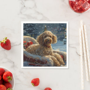 Serviette En Papier Festive de Noël du chien de caniche