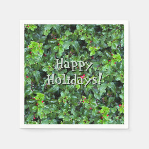 Serviette En Papier Festive Green Holly Berry Noël