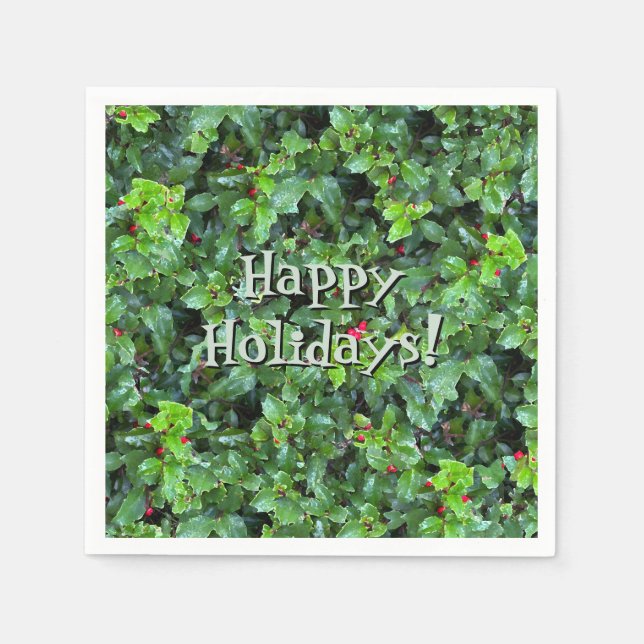 Serviette En Papier Festive Green Holly Berry Noël (Devant)