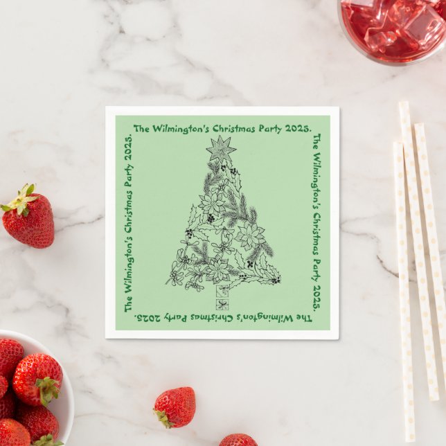 Serviette En Papier Festive Green Tree Christmas Party (En situation)