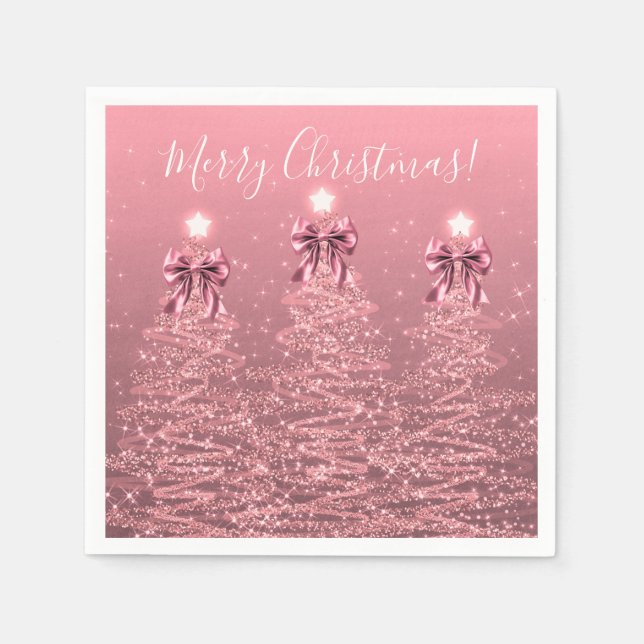 Serviette En Papier Festive Holiday Blush Pink  Christmas Trees Bows (Devant)