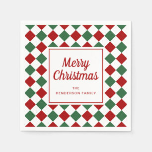 Serviette En Papier Festive Red Green Checks Joyeux Noël
