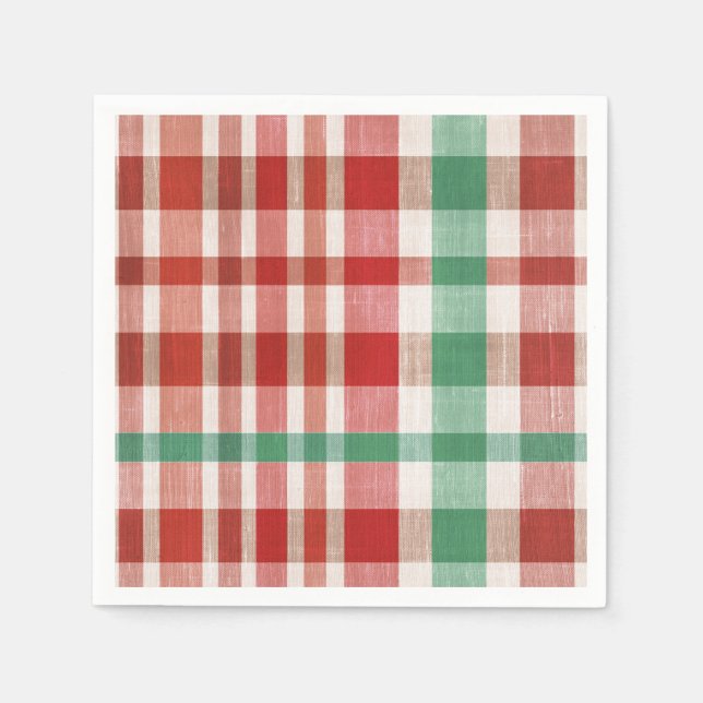 Serviette En Papier Festive Retro Red Green Textured Plaid  (Devant)