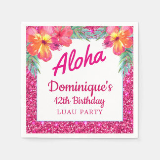 Serviette En Papier Fête Aloha Luau Paillettes Papier Tropical Hibiscu