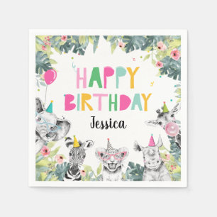 Serviette En Papier Fête Animaux Fille Safari Animaux Anniversaire Fêt