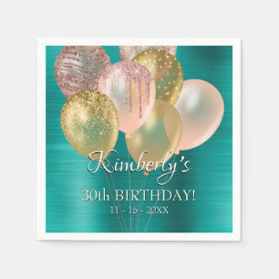 Serviette En Papier Fête Anniversaire Nom, Ballons Date d'âge Émeraude