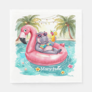 Serviette En Papier Fête au bord de la piscine avec hippopotames tropi