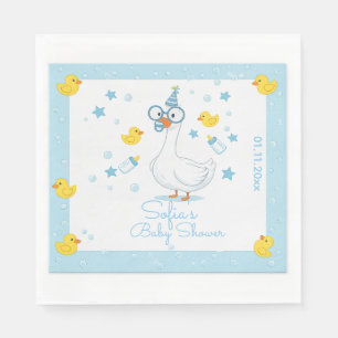 Serviette En Papier Fête Bébé Garçon Silly Goose à Carreaux Bleus