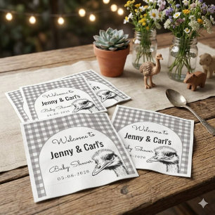 Serviette En Papier Fête bébé Ostrich Gingham Gris