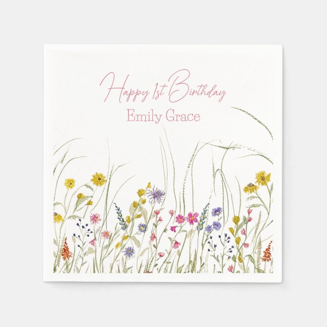 Serviette En Papier Fête Botanique Fleur sauvage d'aquarelle (Devant)