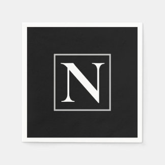 Serviette En Papier Fête d'affaires Monogramme noir et blanc personnal
