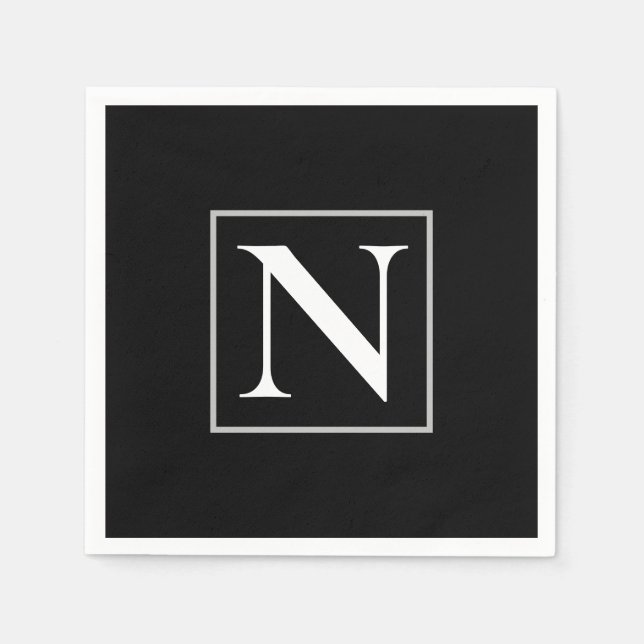 Serviette En Papier Fête d'affaires Monogramme noir et blanc personnal (Devant)