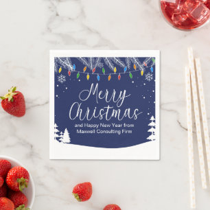 Serviette En Papier Fête d'affaires personnalisée Joyeux Noël Bleu fes