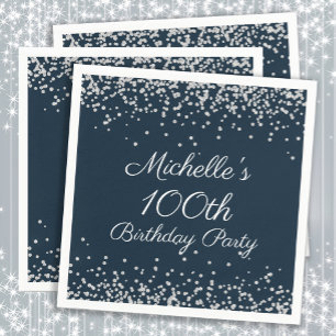 Serviette En Papier Fête d'anniversaire 100 ans Bleu Nuit Paillettes A