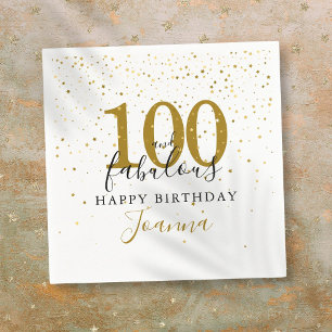Serviette En Papier Fête d'anniversaire 100 ans et fabuleuse or noir