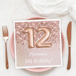 Serviette En Papier Fête d'anniversaire 12 ans Rose Gold