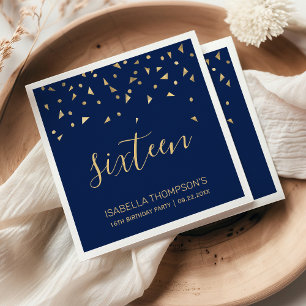 Serviette En Papier Fête d'anniversaire 16 ans avec confettis dorés su
