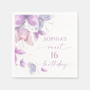 Serviette En Papier Fête d'anniversaire 16 ans Papillons Violets Douce