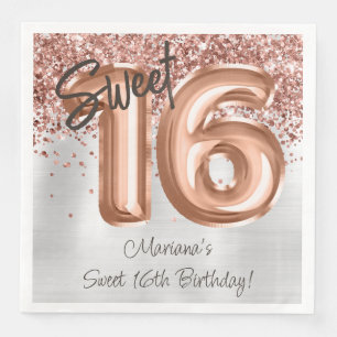 Serviette En Papier Fête d'anniversaire 16 ans Rose Gold Argent
