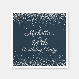 Serviette En Papier Fête d'anniversaire 18 ans Navy Blue Silver Glitte
