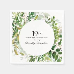 Serviette En Papier Fête d'anniversaire 19 ans Moderne Botanique Verte