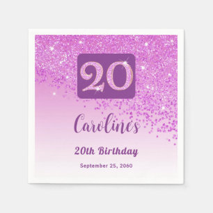 Serviette En Papier Fête d'anniversaire 20 ans Paillettes Rose Brillan