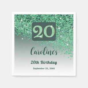 Serviette En Papier Fête d'anniversaire 20 ans Paillettes Vertes Brill