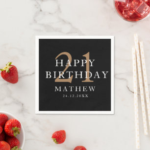 Serviette En Papier Fête d'anniversaire 21 ans Black & Gold Moderne