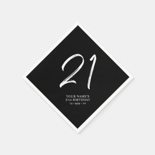 Serviette En Papier Fête d'anniversaire 21 ans Black & White   Brush S