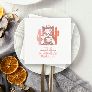 Serviette En Papier Fête d'anniversaire 21 ans disco cowgirl rose vint