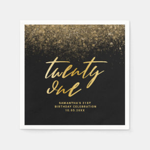 Serviette En Papier Fête d'anniversaire 21 ans moderne paillettes noir