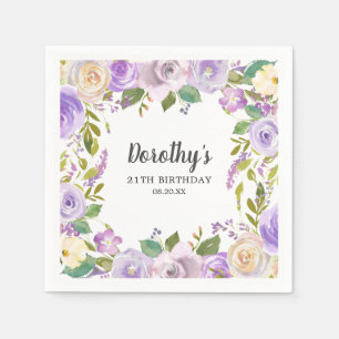 Serviette En Papier Fête d'anniversaire 21 ans Monogramme floral rose