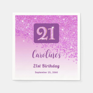 Serviette En Papier Fête d'anniversaire 21 ans Paillettes roses scinti