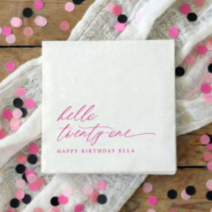 Serviette En Papier Fête d'anniversaire 21 Hello 21 Moderne Rose Chaud